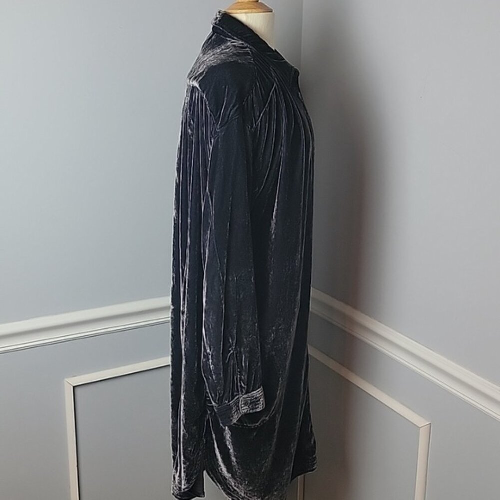 WE THE FREE Sorrento Gray Black Velvet Maxi Tunic Button Up Oversized Shirt M - Picture 5 of 9